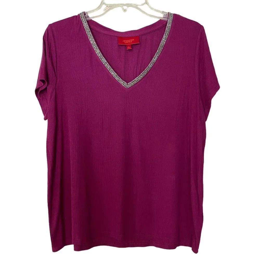 Jennifer Lopez Jeweled V-Neck Top